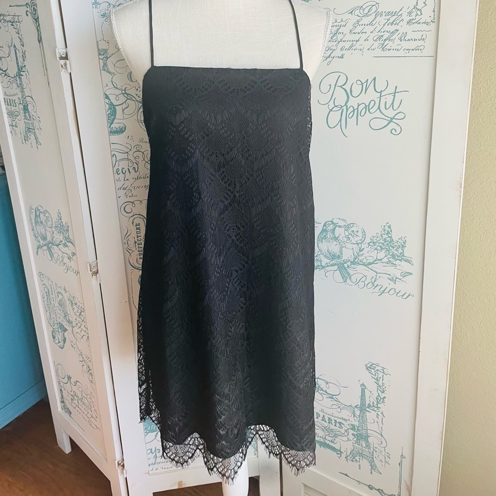 𝅺COTTON Candy Black Lace Strappy Midi Dress NWT